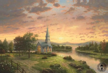 sunset sunrise Painting - Sunrise Chapel Thomas Kinkade